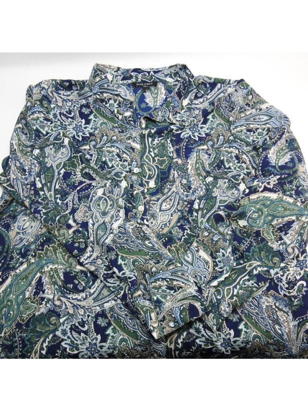 Roz & Ali Women's Paisley Button-Up Top Blue Green Beige Collared Long Sleeve L - Picture 11 of 11
